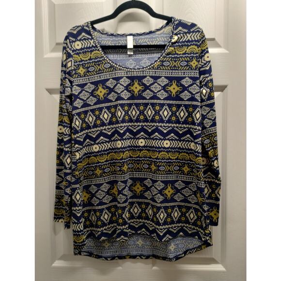 Lularoe Size Medium Lyanne Southwestern Blue Yellow Long Sleeve Tunic Top - Picture 1 of 6
